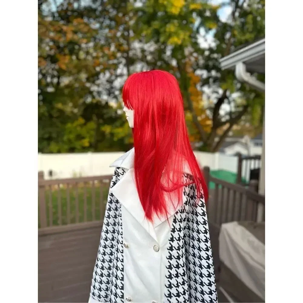Beautiful red wig with bangs 22 inch synthetic heat resistant